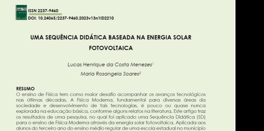 Artigo: Uma sequência didática baseada na energia fotovoltaica